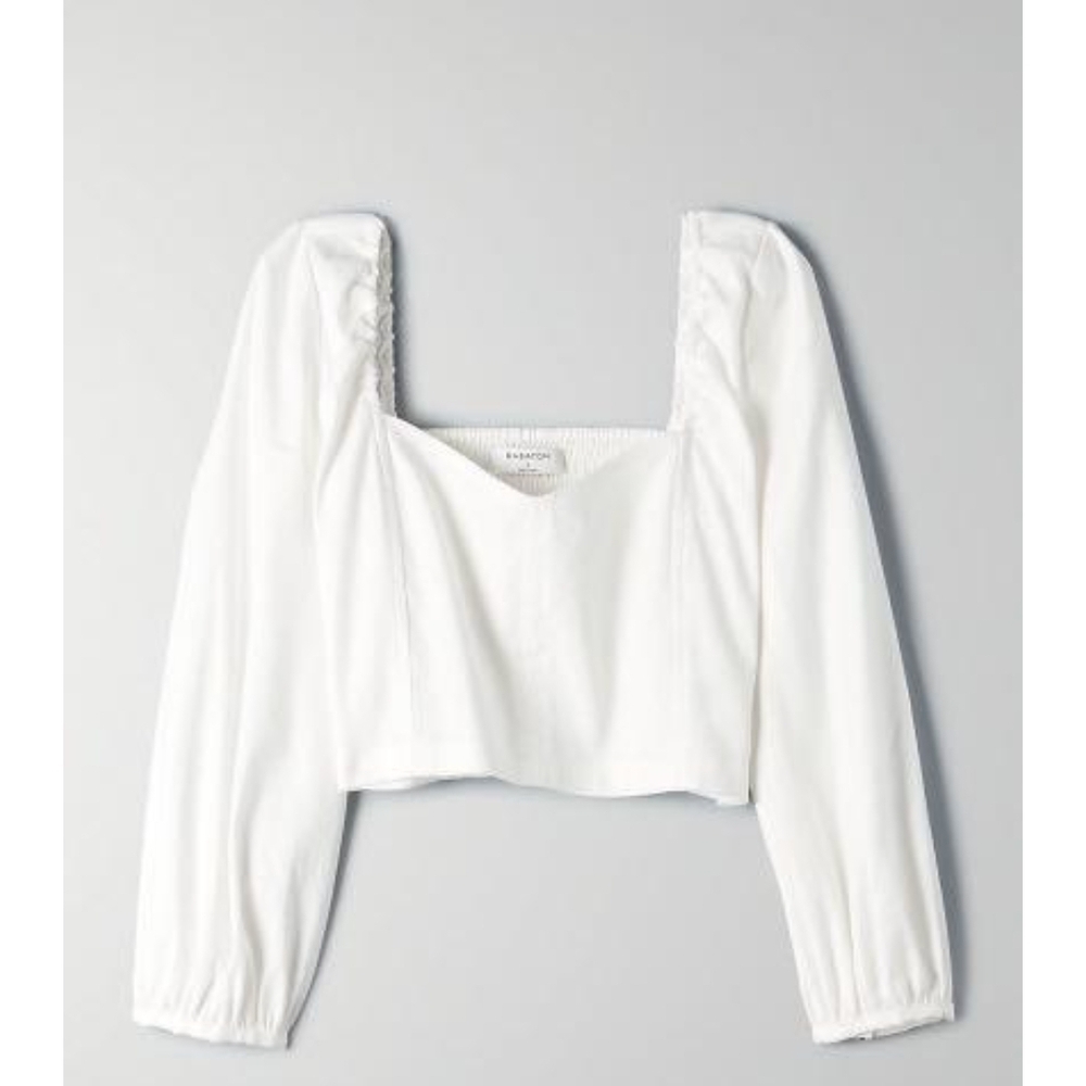 Aritzia Babaton Hadwyn women's crop cream blouse linen and cotton size XXS